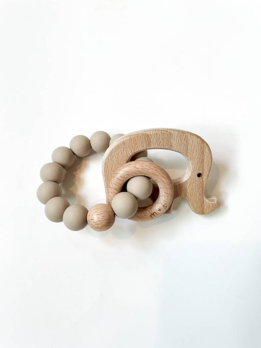 Elephant Teether- Silicone and Beech Wood