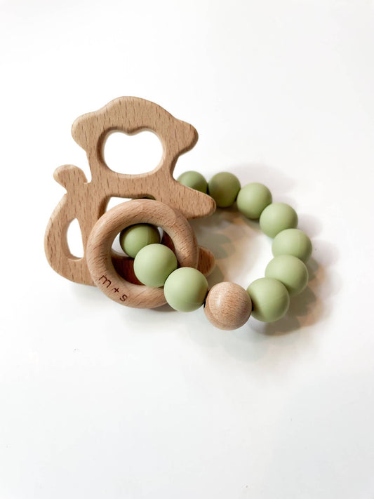 Monkey Teether- Silicone and Beech Wood